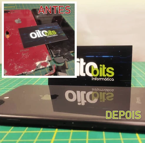 Antes e depois: iPhone com tela trincada restaurado e funcionando como novo pela Oitobits